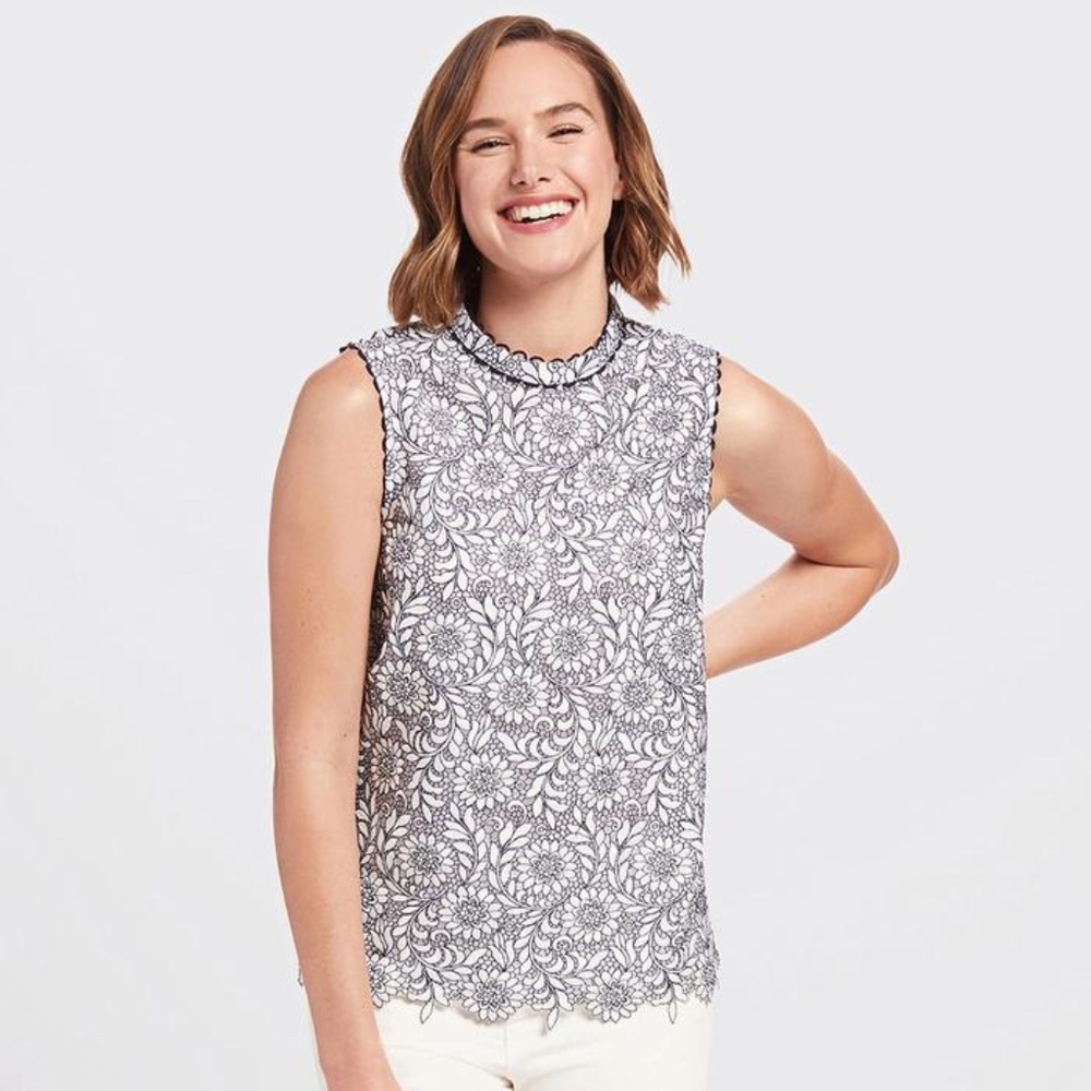 Draper James Magnolia White Floral Lace Top Size 2